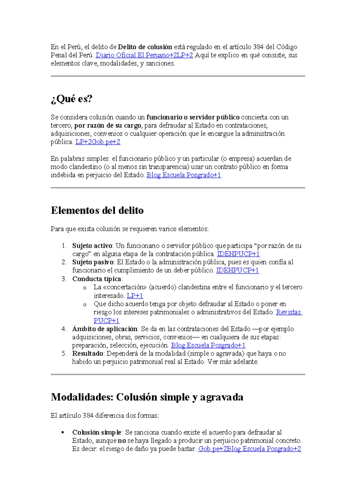 Delito de Colusión en Perú: Elementos y Sanciones - Studocu