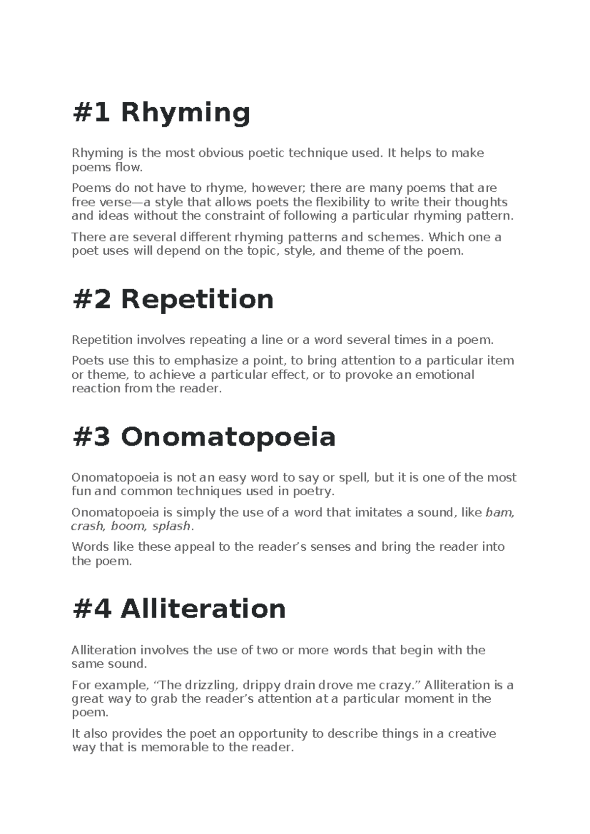 Poetic Techniques Overview: Rhyming, Repetition, and More - Studocu