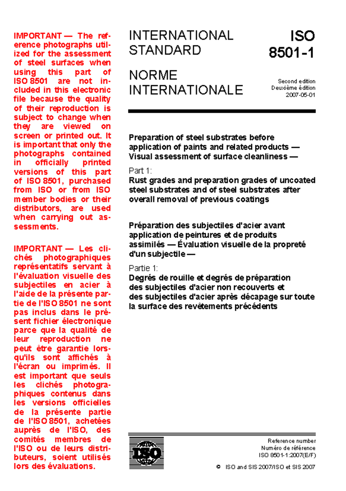 ISO 8501-1:2007(E) - Visual Assessment of Steel Surface Cleanliness ...