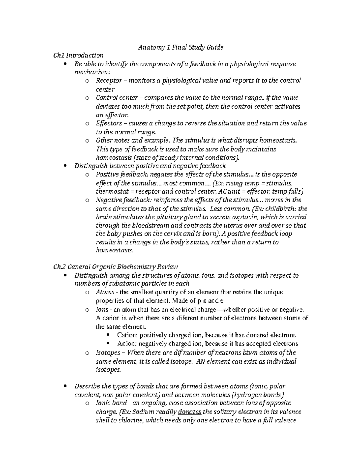 Anatomy 1 Final Exam Study Guide: Key Concepts and Review Notes - Studocu