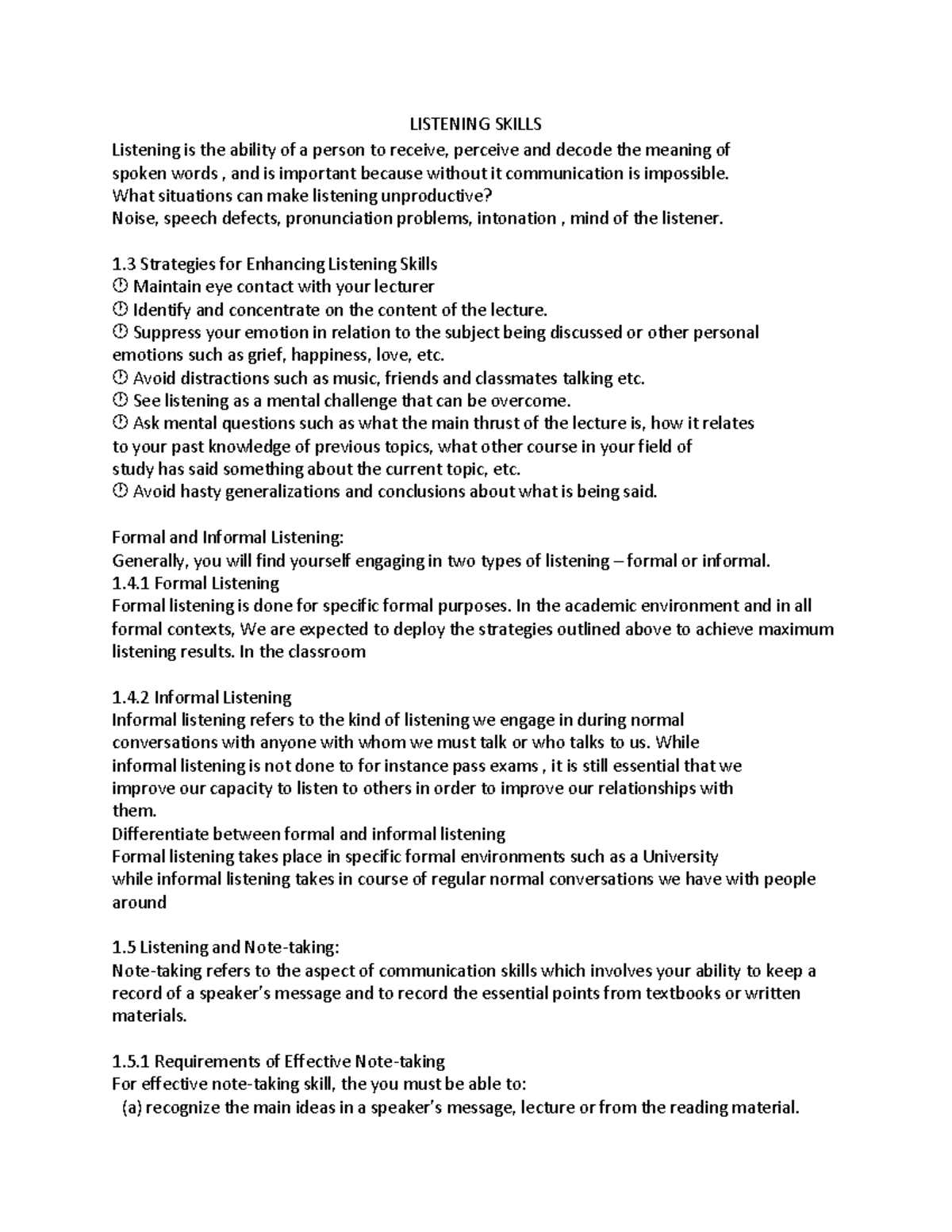 GST 105: Listening Skills and Effective Communication Strategies - Studocu