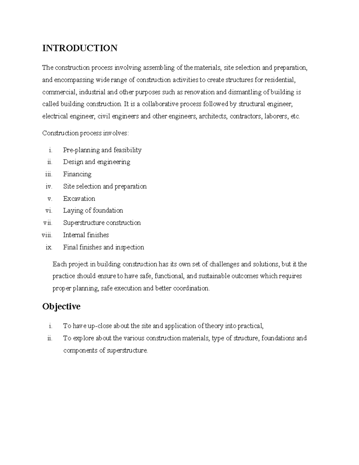 Introduction - INTRODUCTION The construction process involving ...