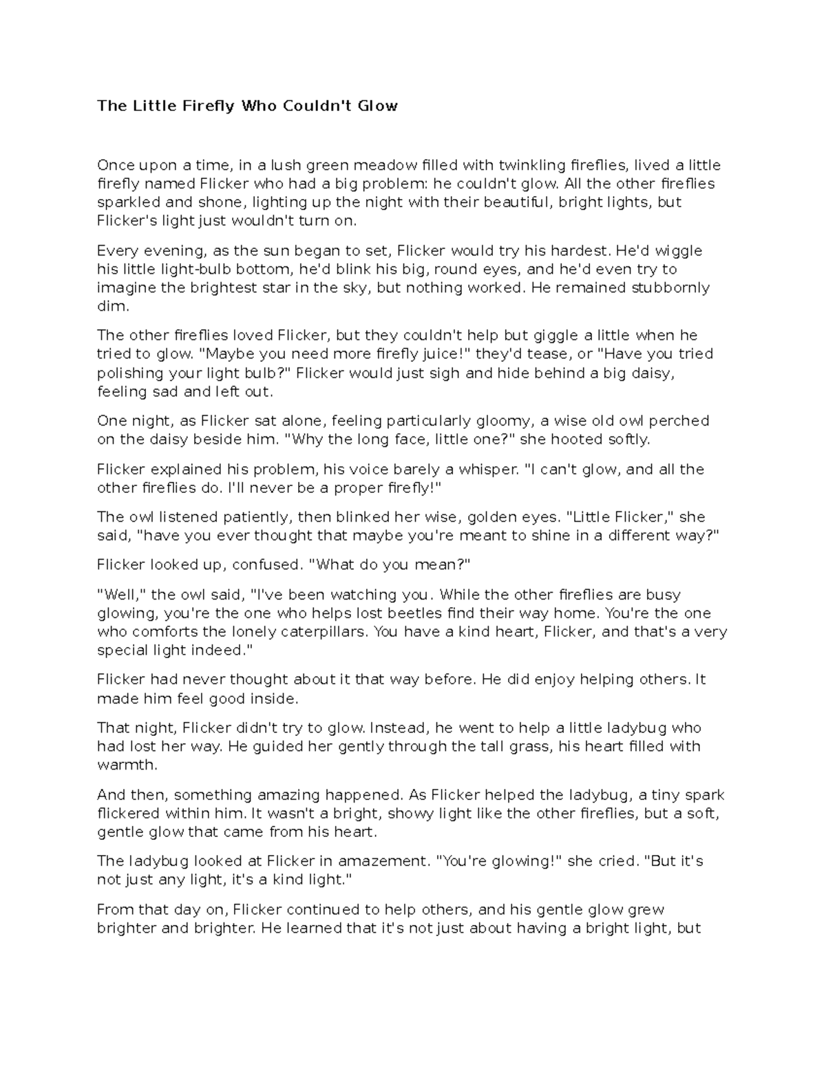 The Little Firefly Who Could: A Heartwarming Tale - Studocu