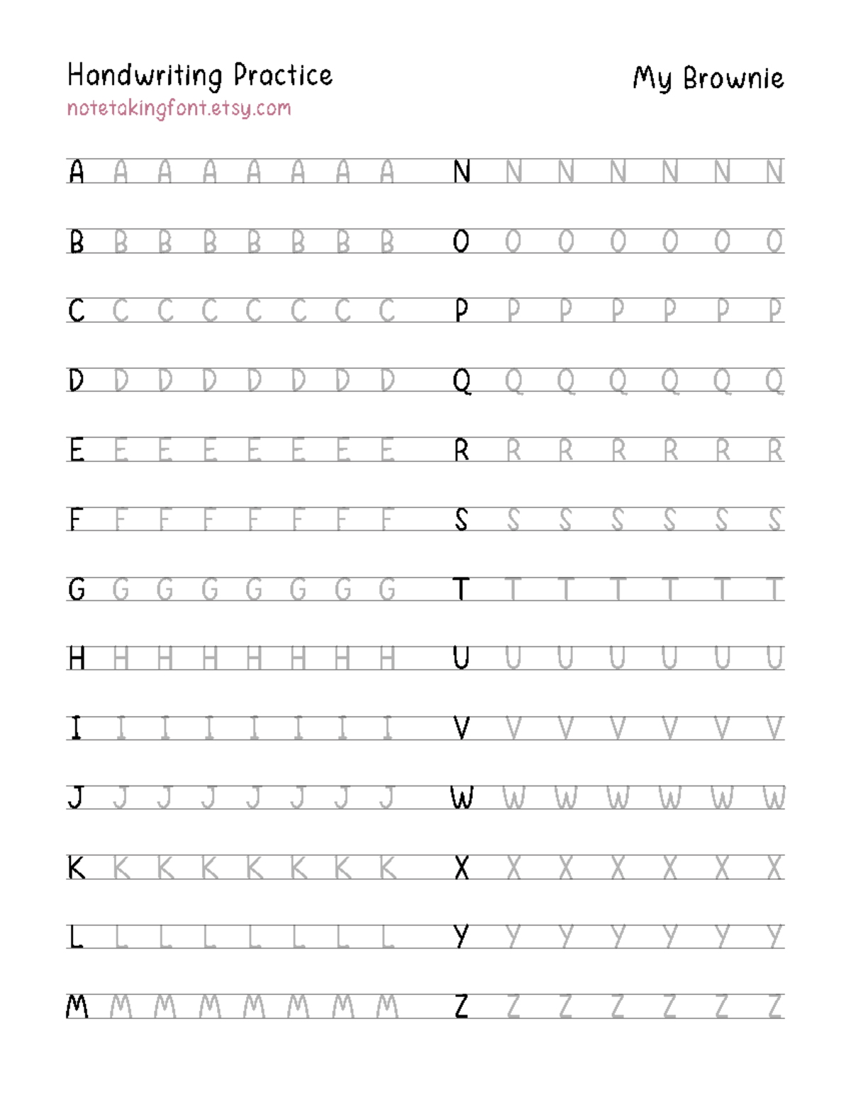 MY Brownie MINI Handwriting Practice Notes for Course Code - Studocu