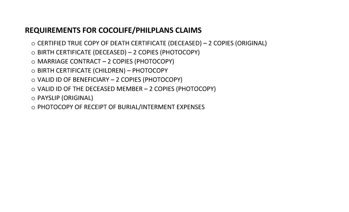 Cocolife Insurance Claim Requirements - 2022 Guide - Studocu