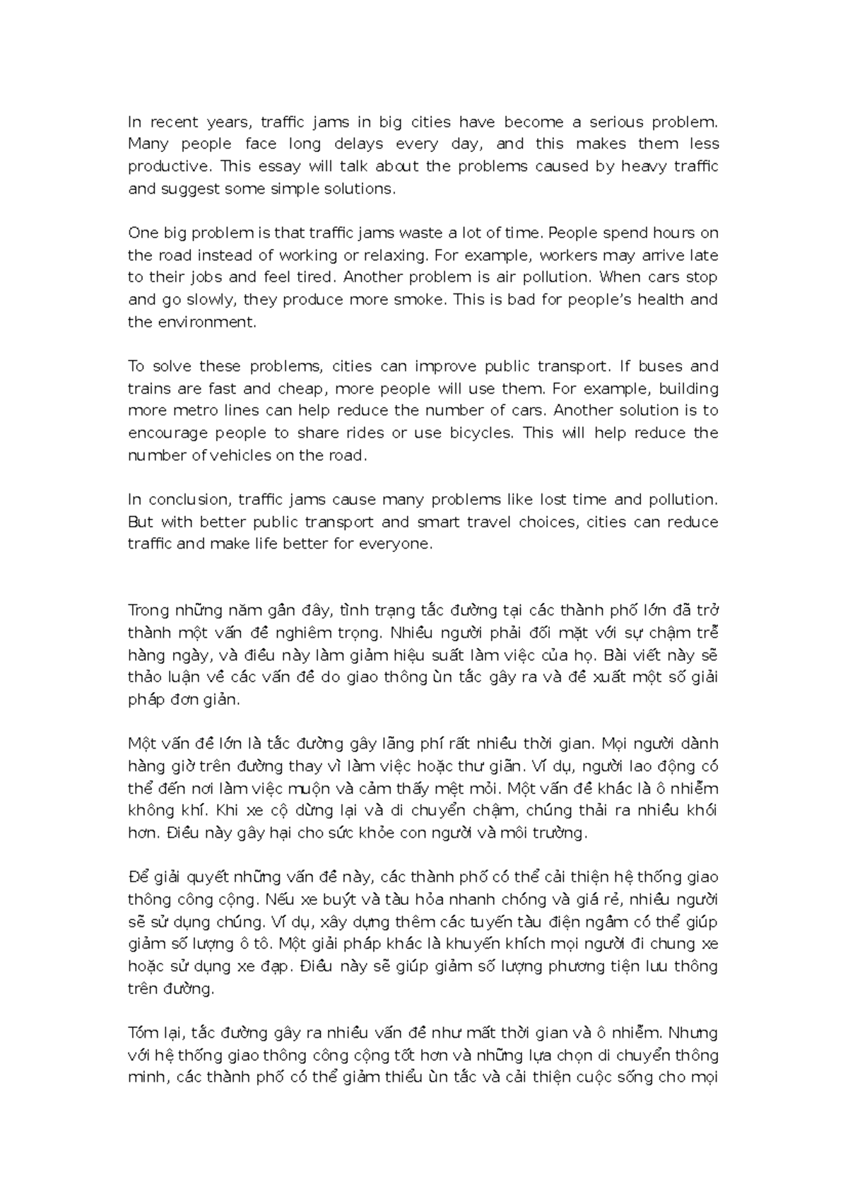 Traffic Jams: Problems and Solutions - Essay Notes - Studocu
