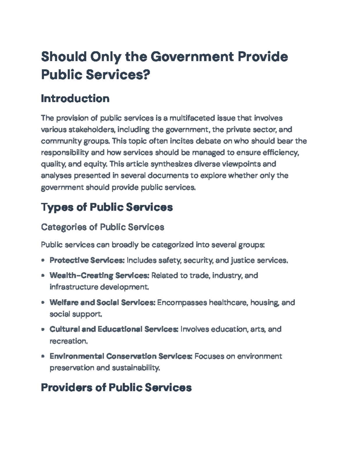 Public Services: Who Should Provide Them? Analysis and Perspectives ...