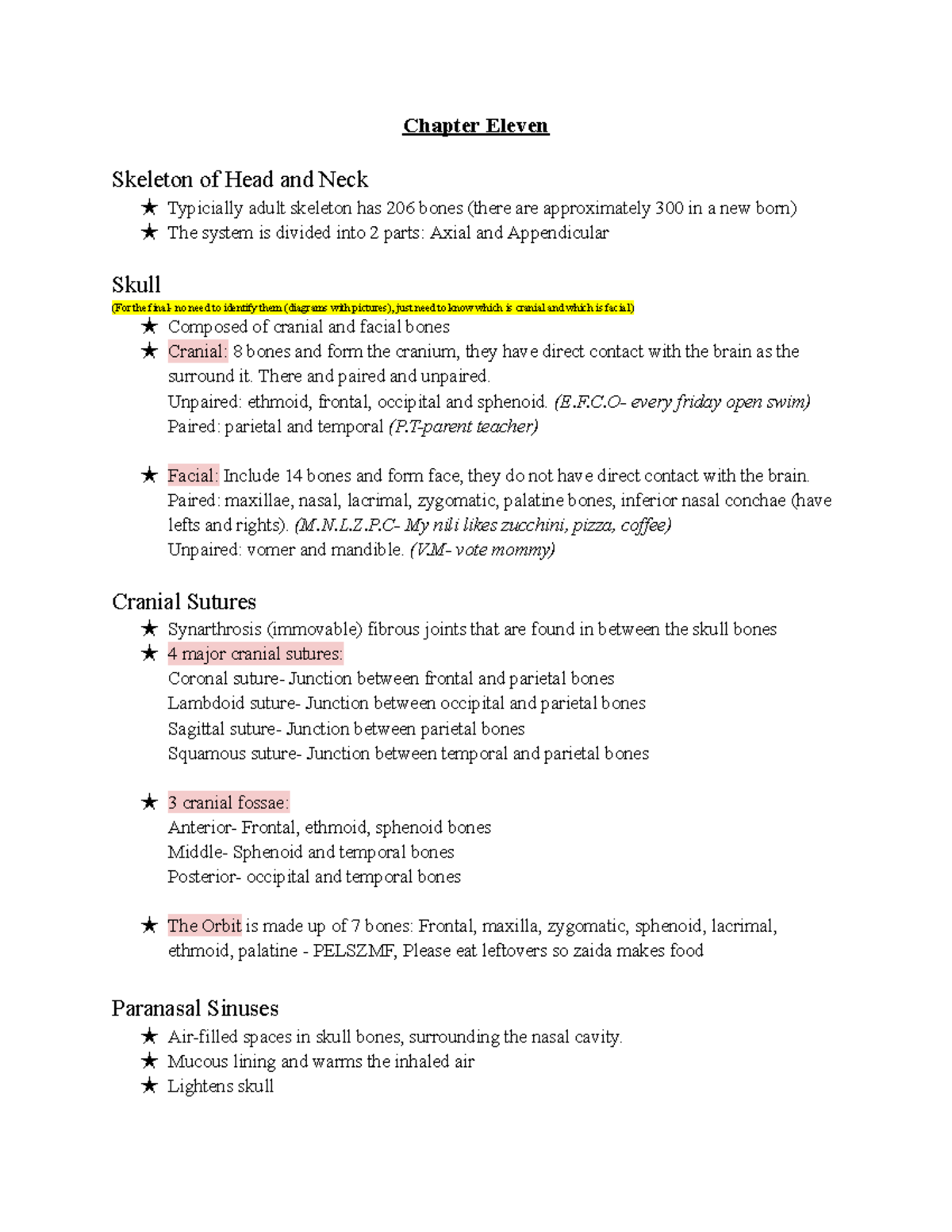 Anatomy Final Notes - Chapter Eleven Skeleton of Head and Neck ...
