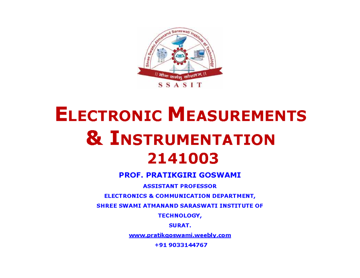 ELECTRONIC MEASUREMENTS INSTRUMENTATION 2141003 - Unit 1 Overview - Studocu