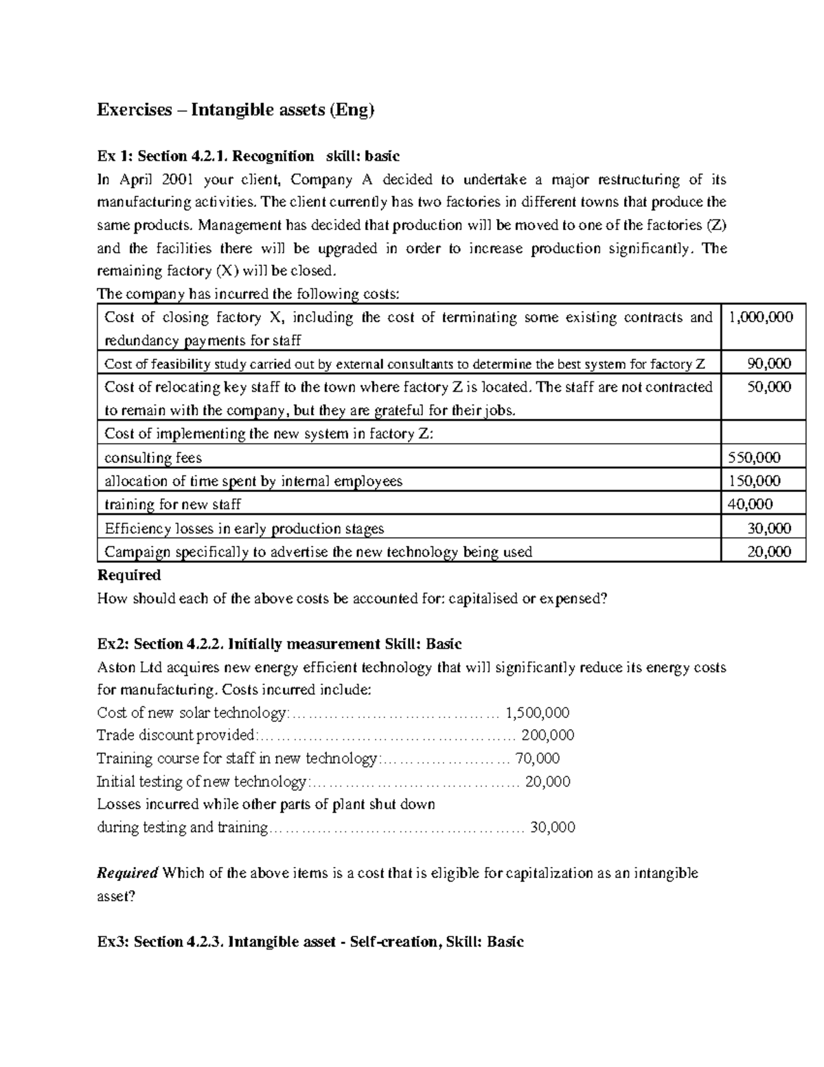 Exercises - Intangible assets (Eng) - students - Exercises – Intangible ...
