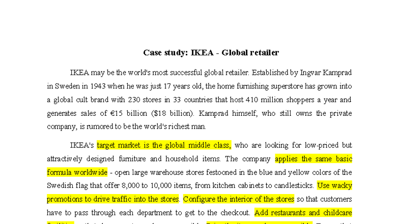 Case Study: IKEA's Global Retail Strategy and Success - Studocu