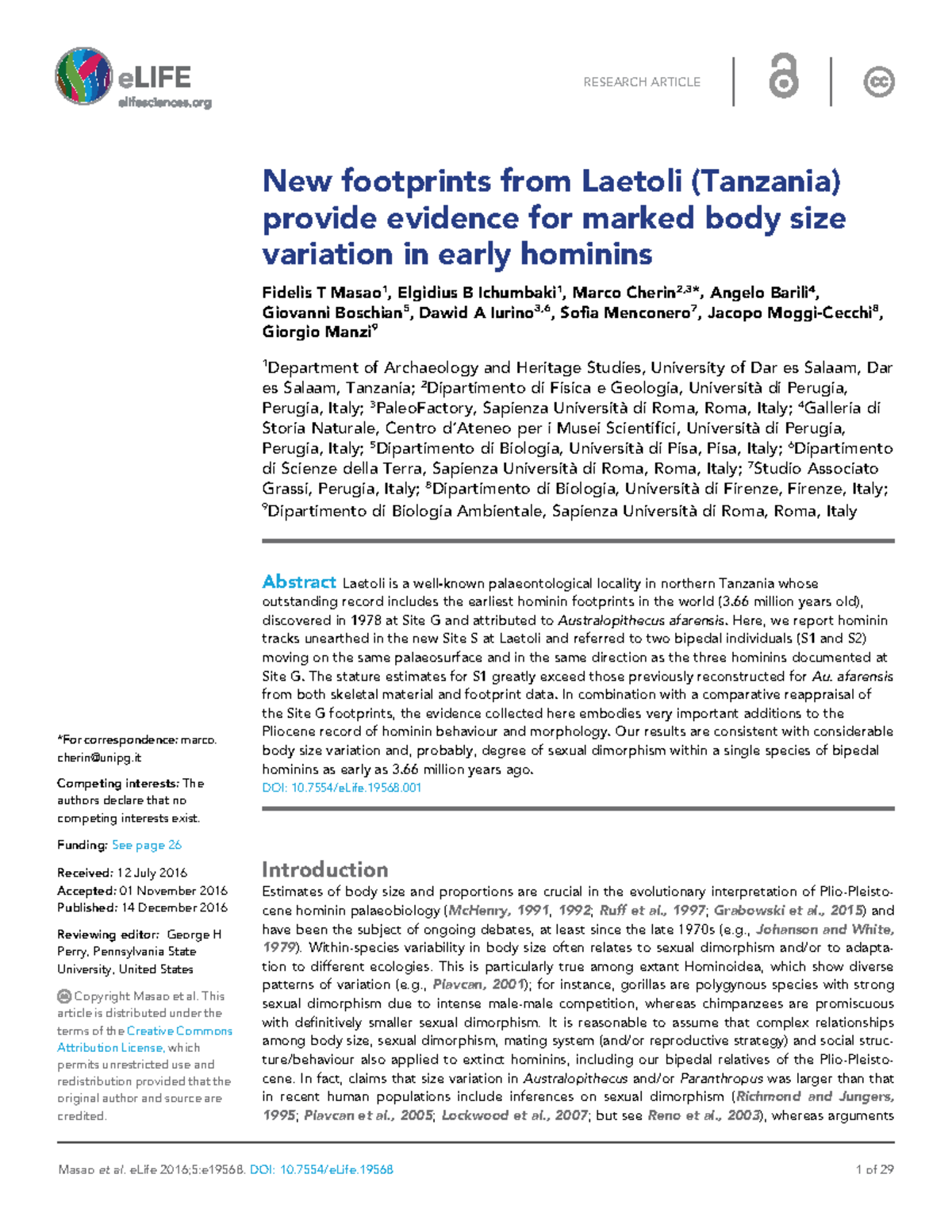 Laetoli Footprints: Evidence of Body Size Variation in Early Hominins ...