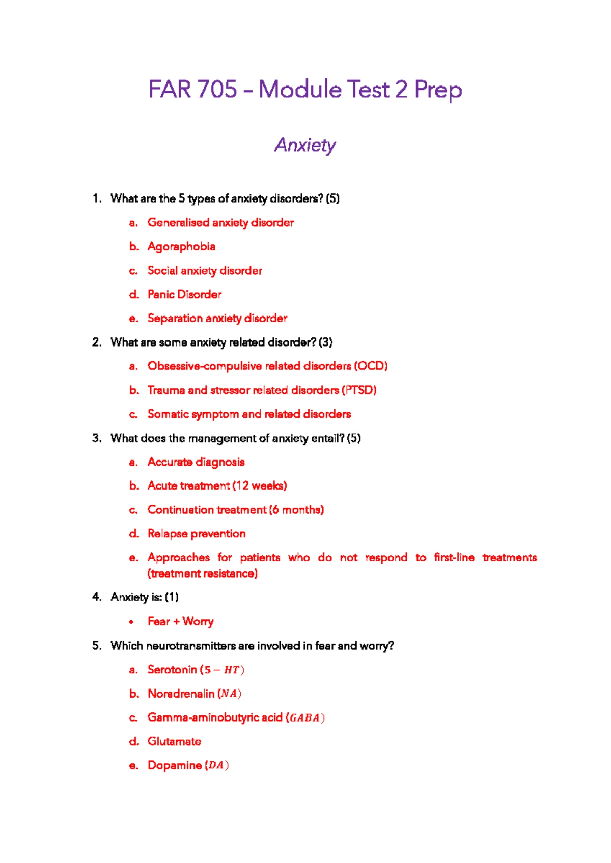 FAR 705 – Anxiety Module Test 2 Preparation Notes - Studocu