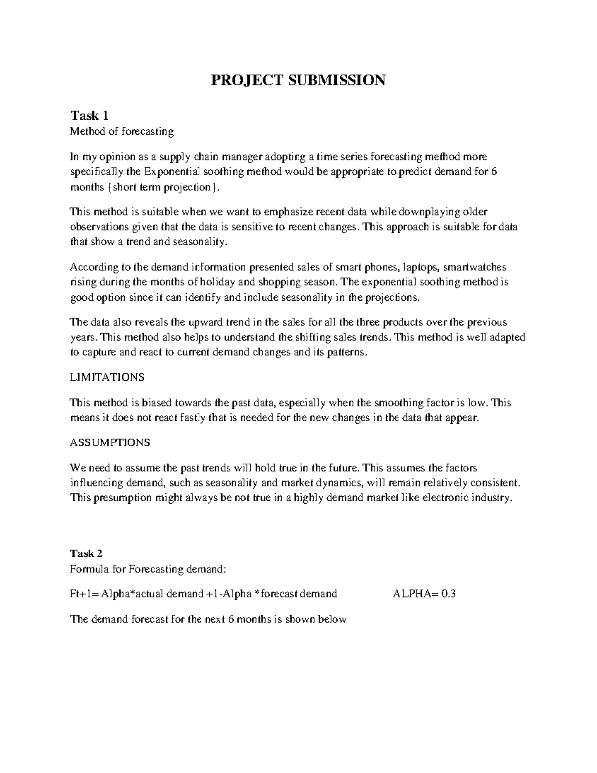 Opscm Project Report: Demand Forecasting & Analysis for 6 Months - Studocu