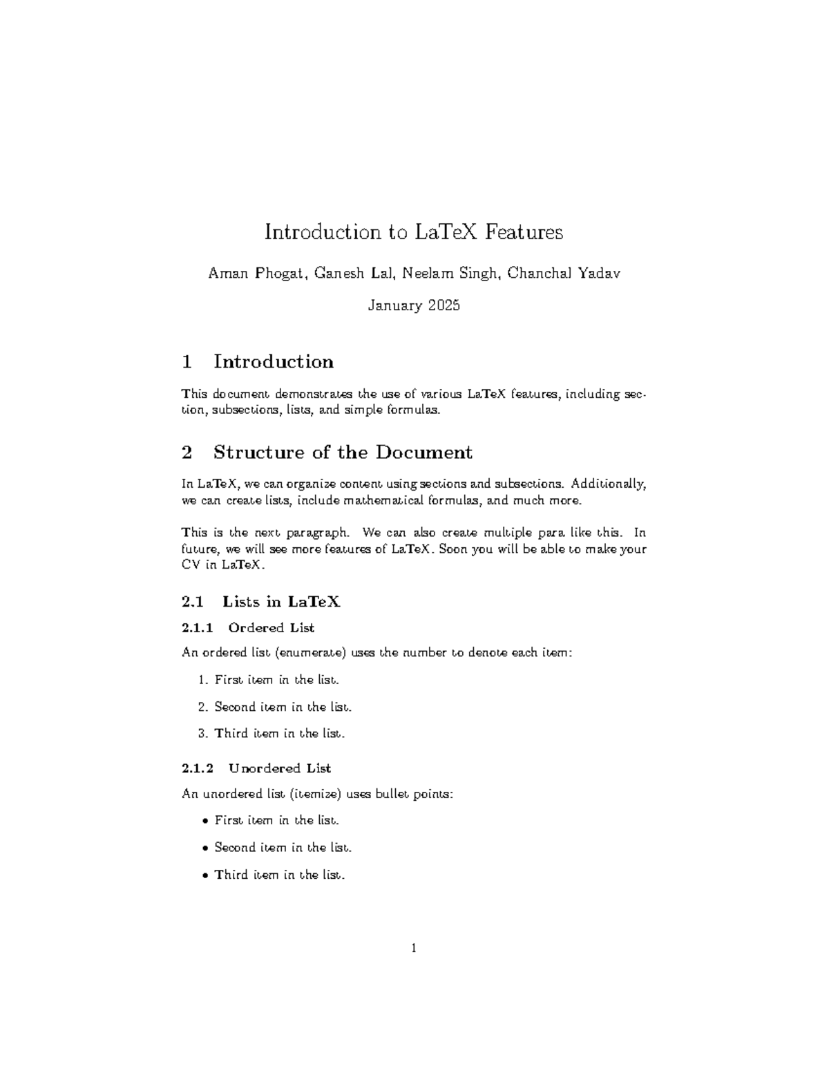 Assignment 1 - Practical for Latex - Introduction to LaTeX Features ...