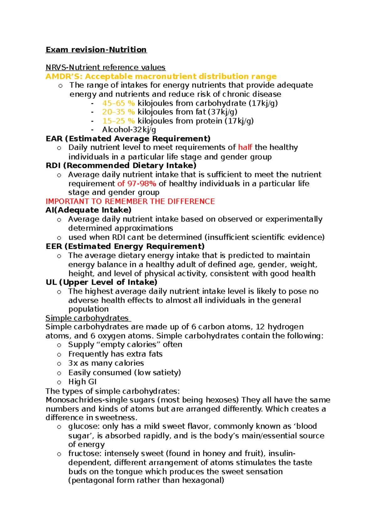 NUT1121 Human Nutrition: Comprehensive Exam Study Guide and Notes - Studocu