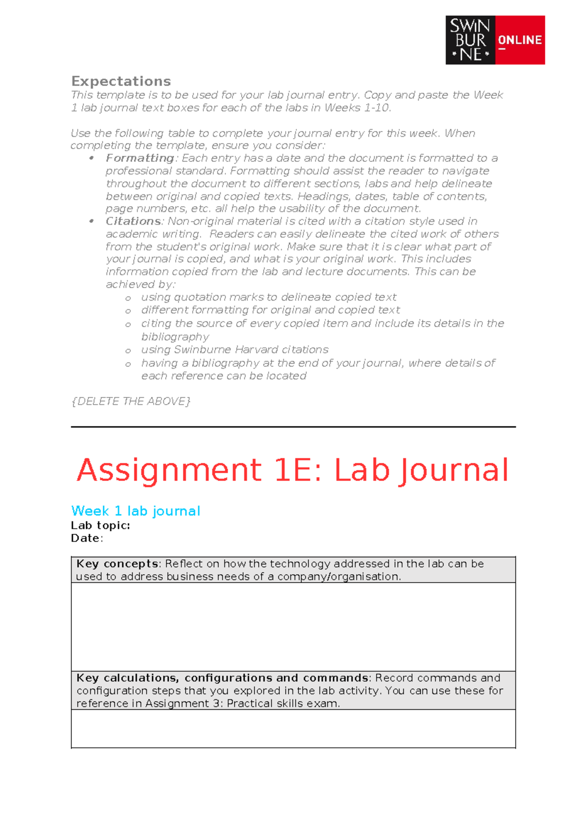 Lab Journal Template: Week 1 Entry for Assignment 1E - Studocu