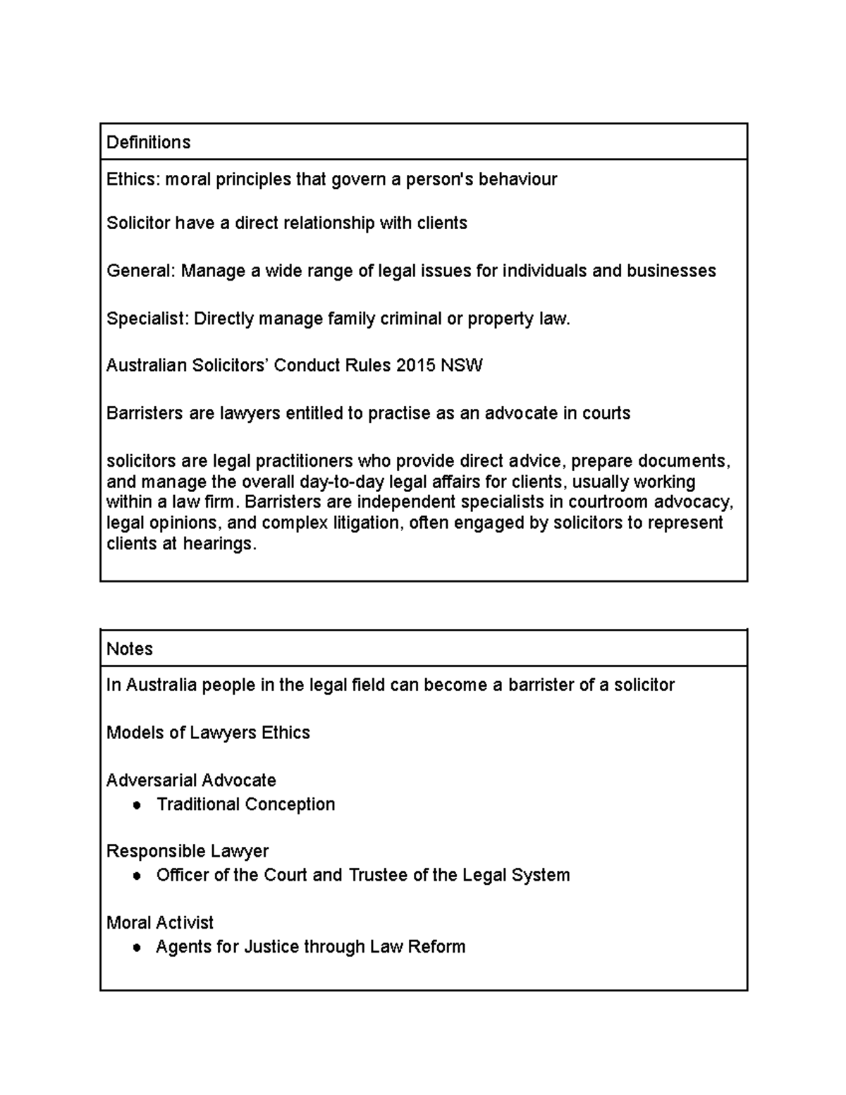 Law Lecture Notes: Ethics and Conduct for Solicitors & Barristers - Studocu