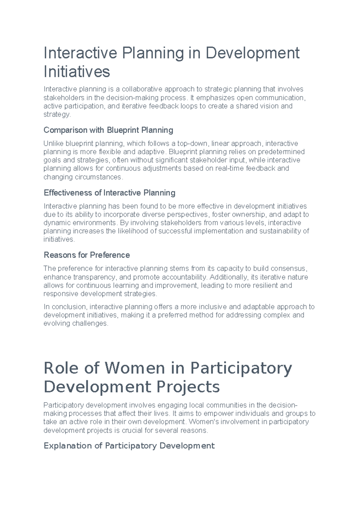 Interactive Planning and Women's Role in Development Initiatives ...