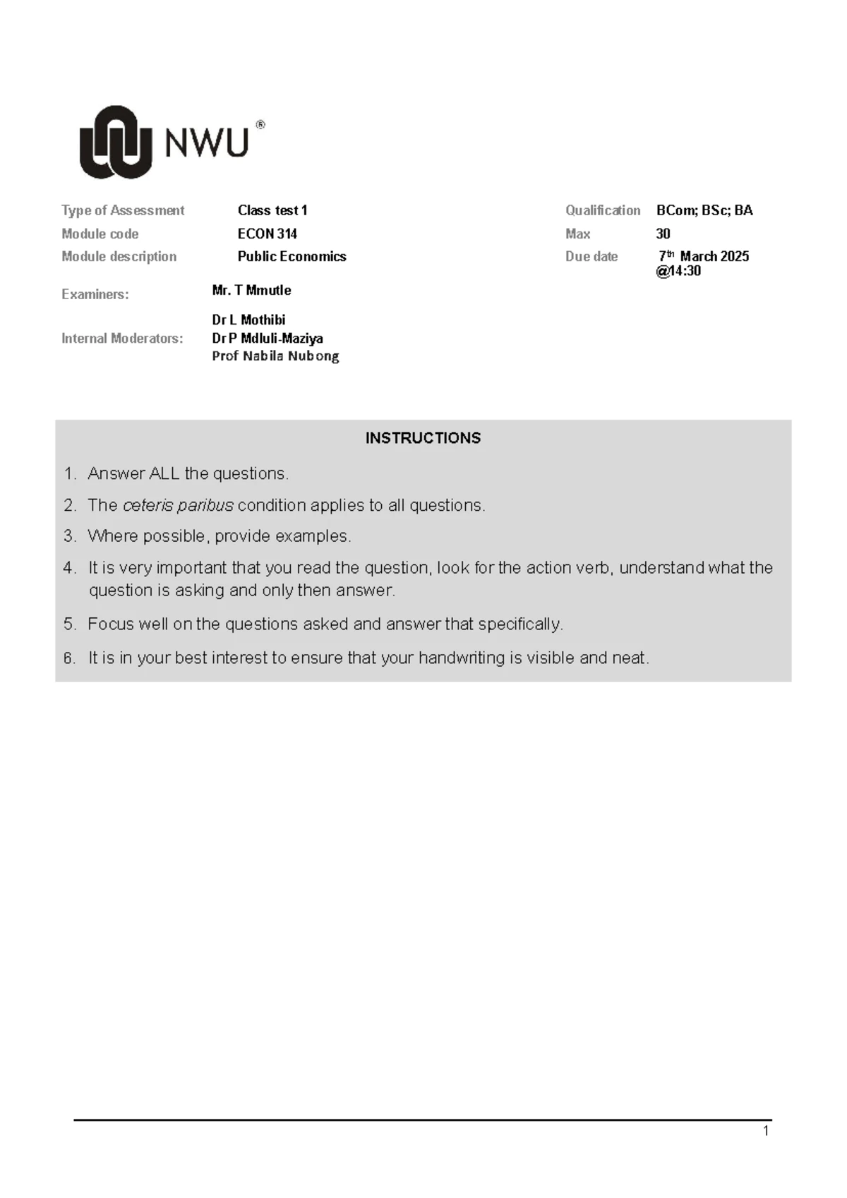 ECON 314 2025 Final Semester Test: Public Economics Insights - Studocu