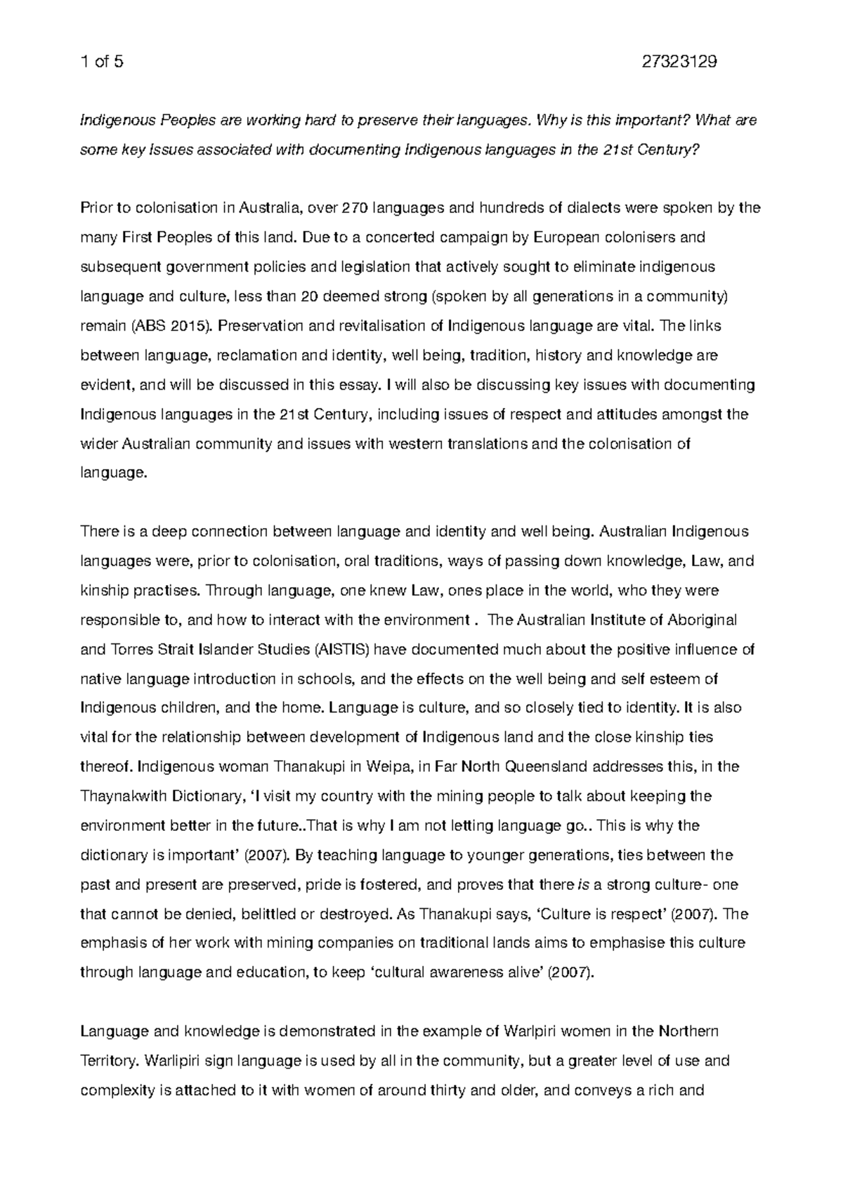 Indigenous Languages Research Essay - Indigenous Peoples are working ...