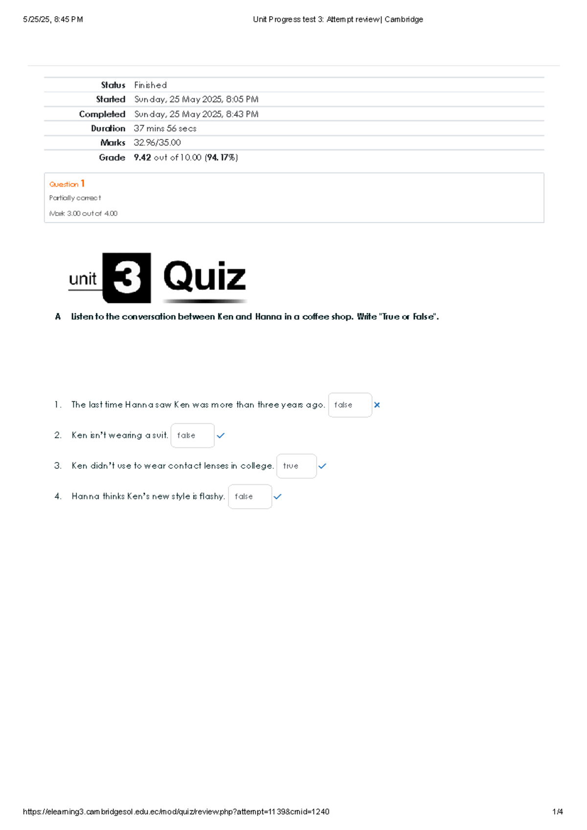 Unit Progress Test 3 Attempt Review - Cambridge 9 - Studocu