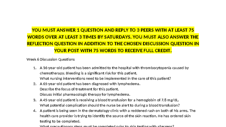 Week 6 Discussion Questions (NURS 101) - Nursing Interventions ...