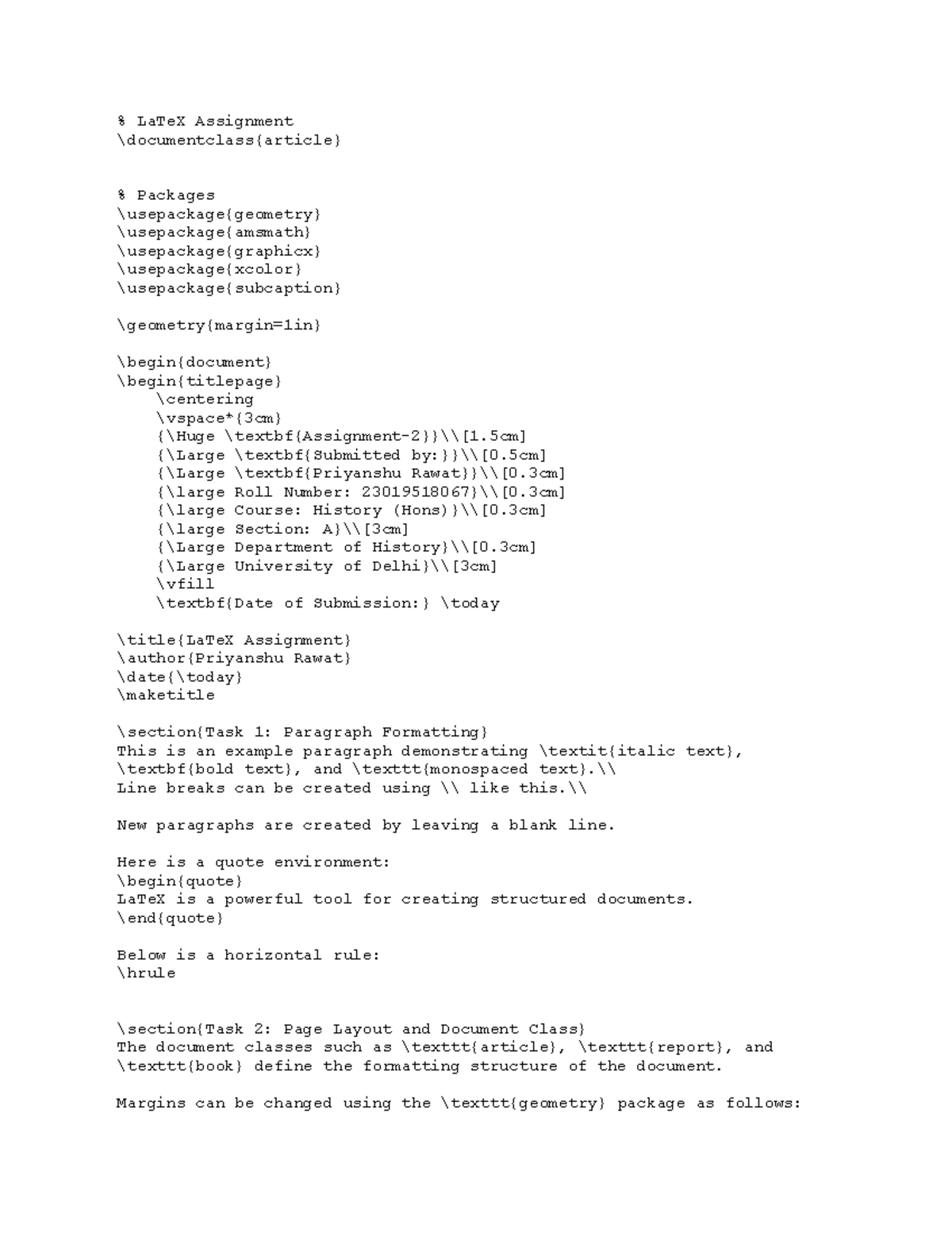 HIST 101: LaTeX Assignment on Document Formatting and Structure - Studocu