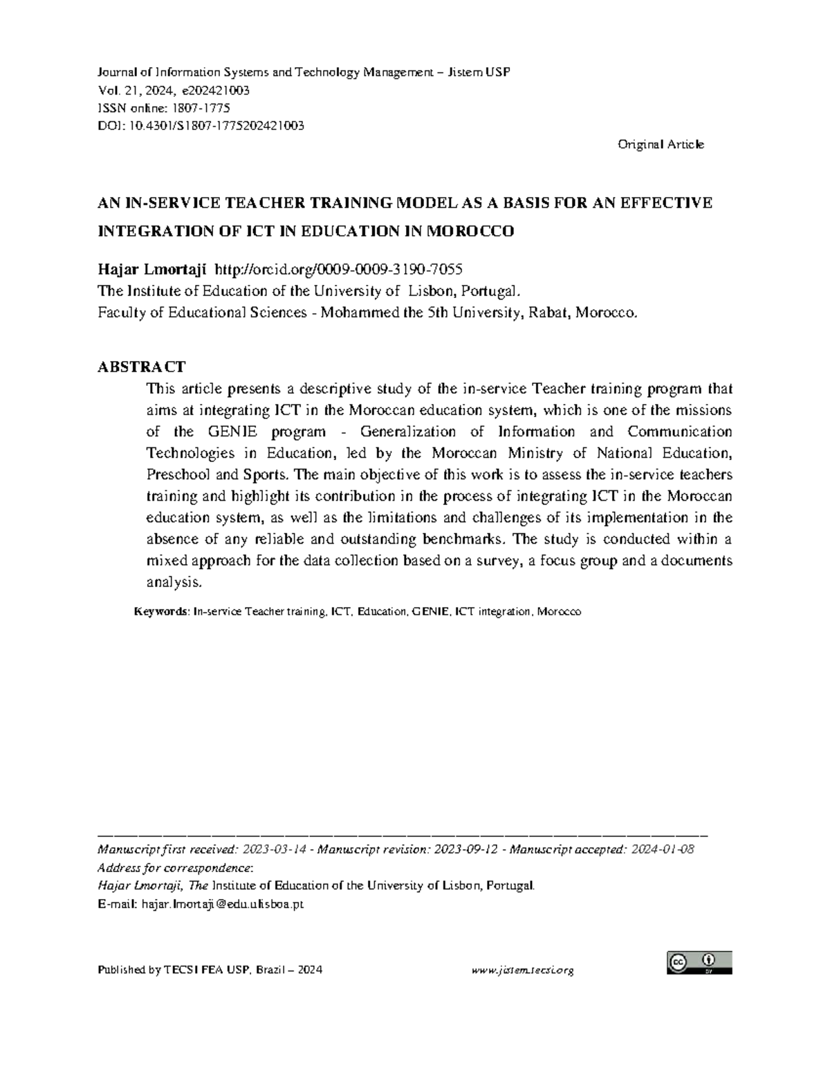 Teacher Training Model for Effective ICT Integration in Moroccan ...