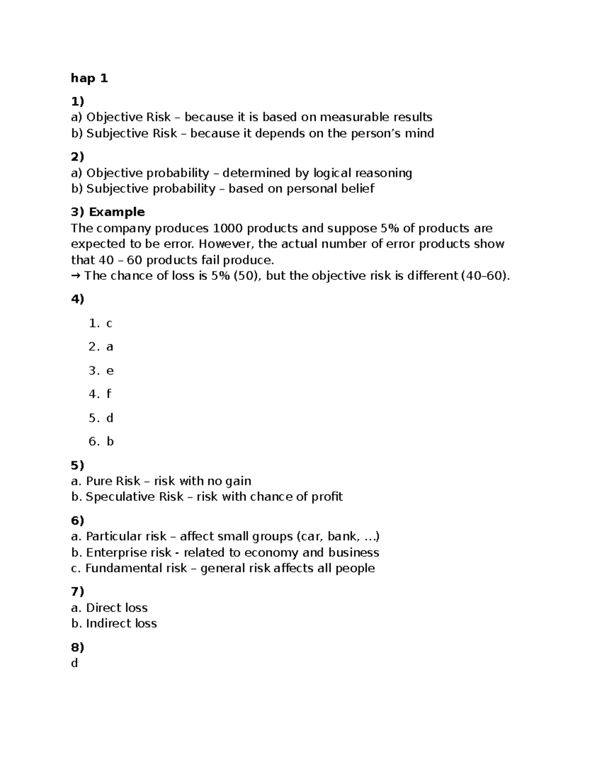 HAP 1: Understanding Objective and Subjective Risk Concepts - Studocu