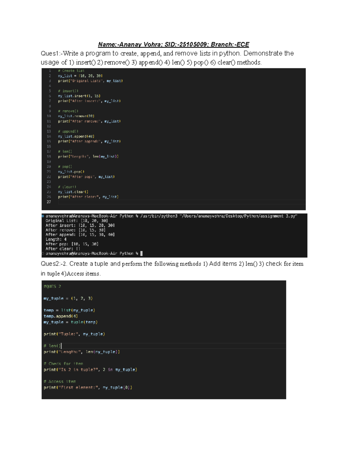 Assignment 3: Python List, Tuple, and Dictionary Methods - 25105009 ...