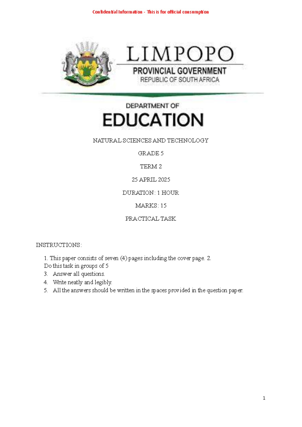 NATURAL SCIENCES & TECH GRADE 5 TERM 2 PRACTICAL TASK: Magnetism Test ...