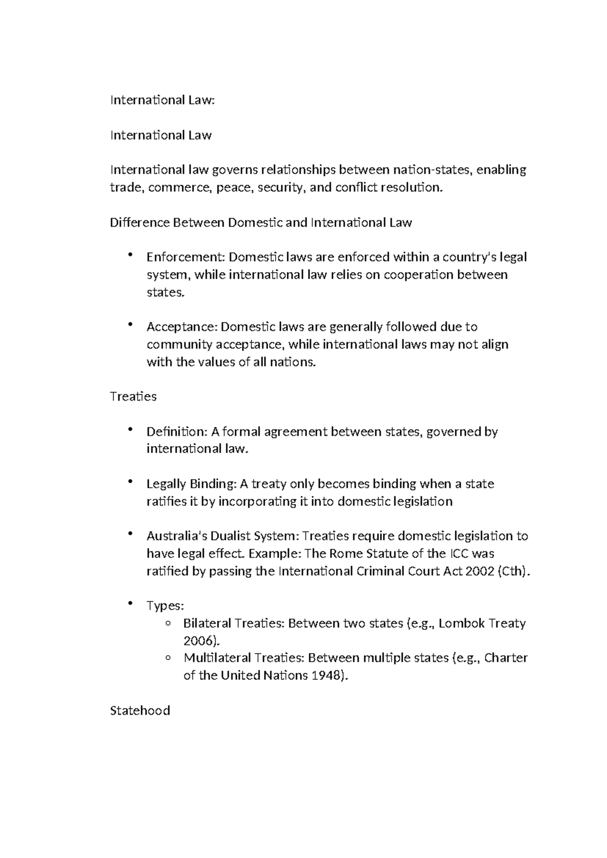 International Law: Key Concepts and Treaties Overview - Studocu