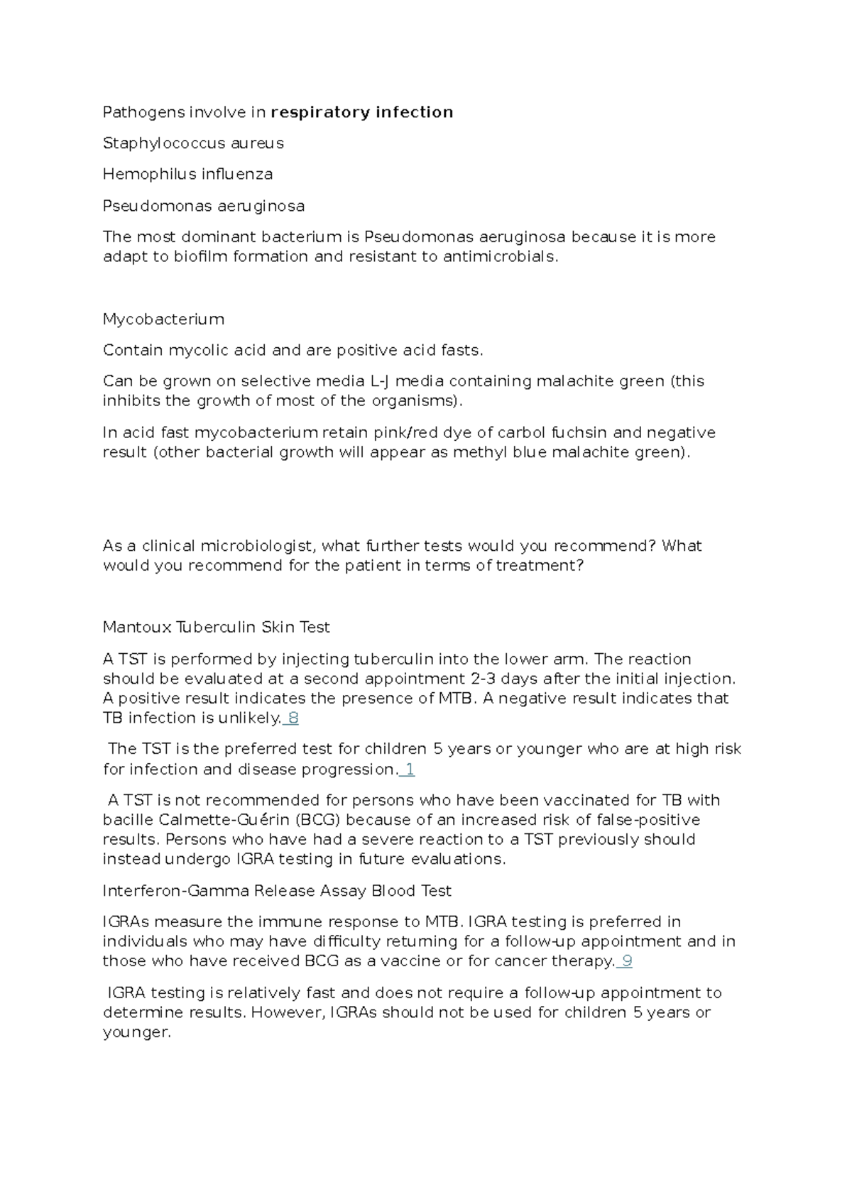 Notes, Quiz BM327 Micro - Pathogens involve in respiratory infection ...