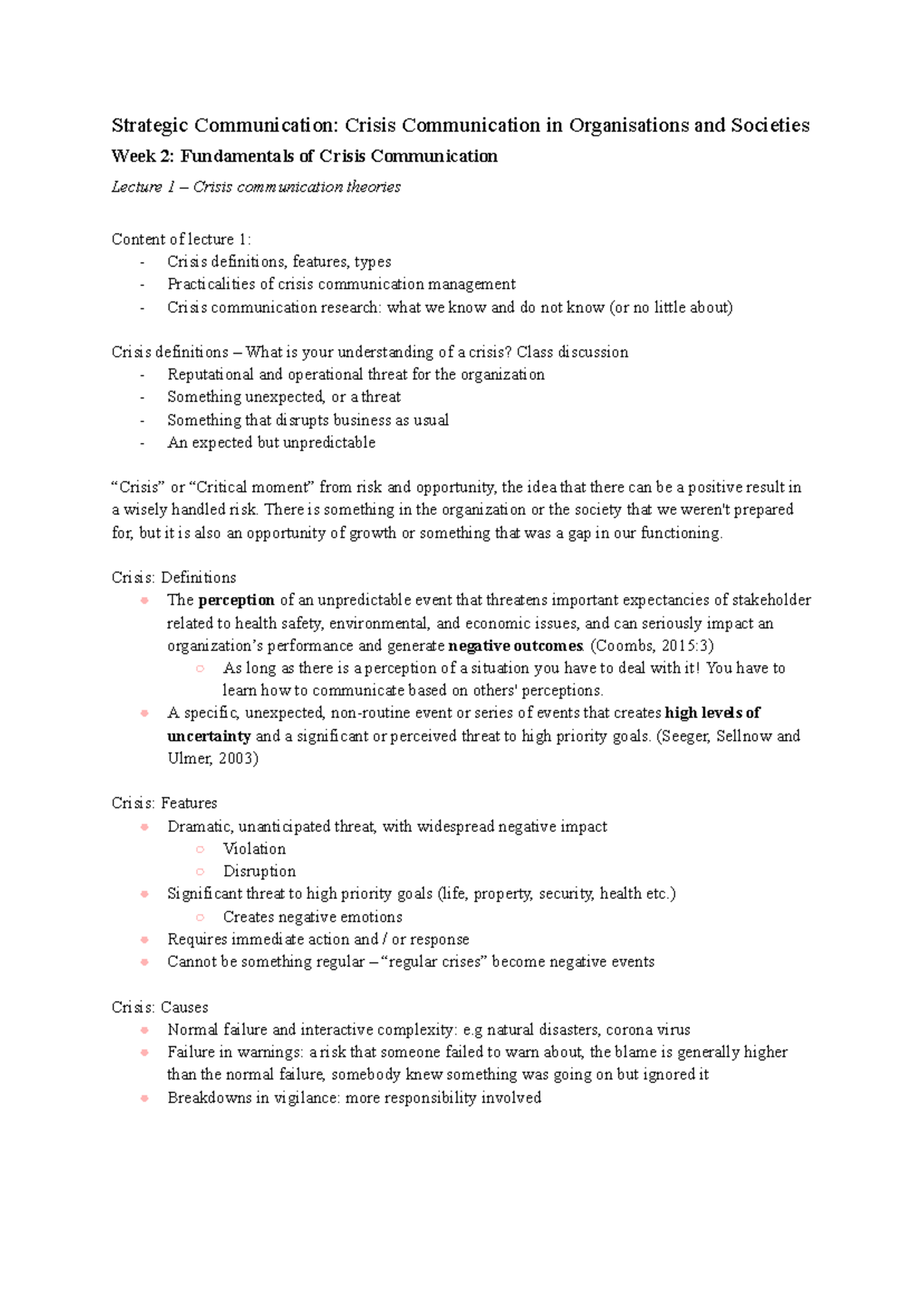 KOMC60 - Week 2: Fundamentals of Crisis Communication Lecture Notes ...