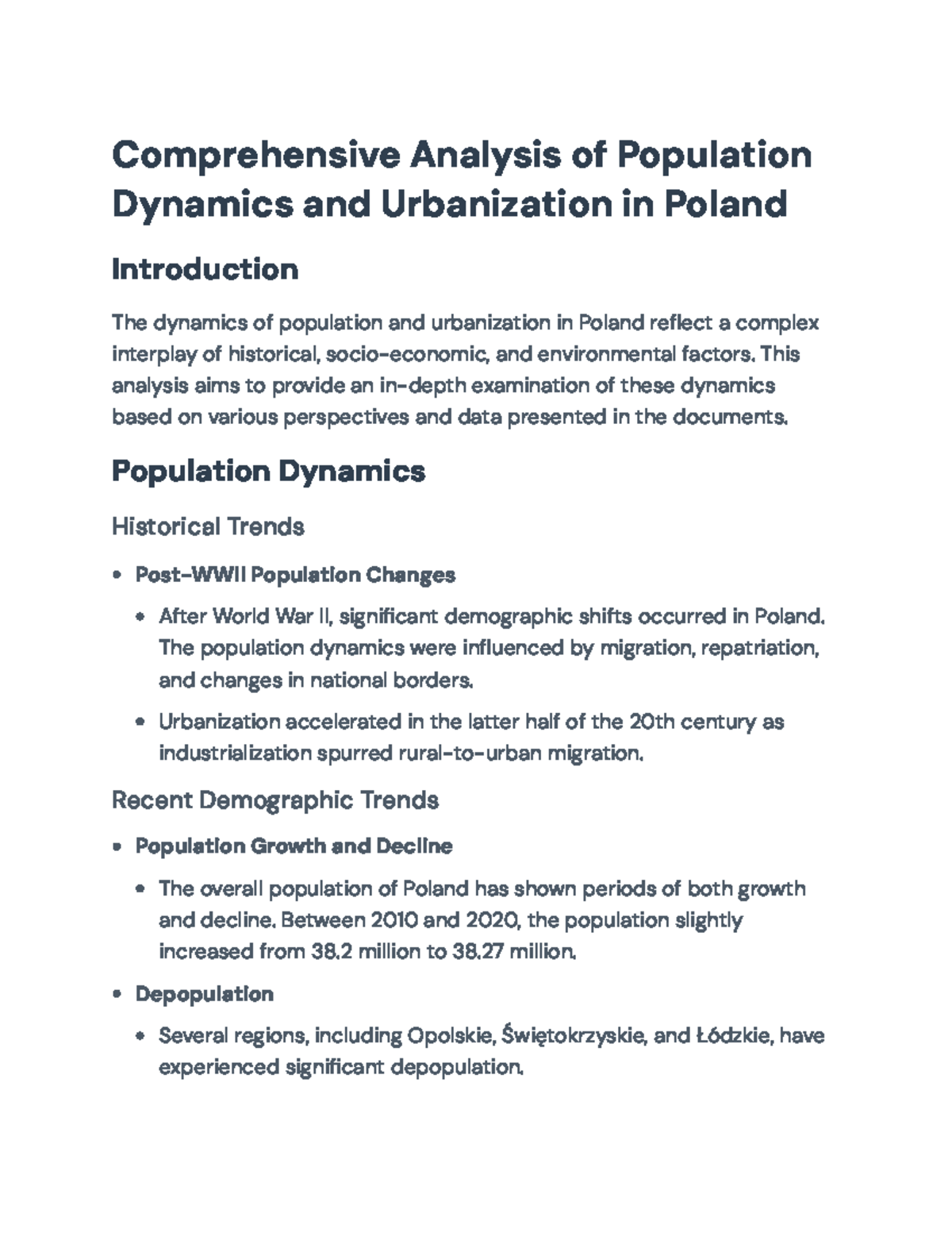 Analysis of Population Dynamics and Urbanization in Poland ...
