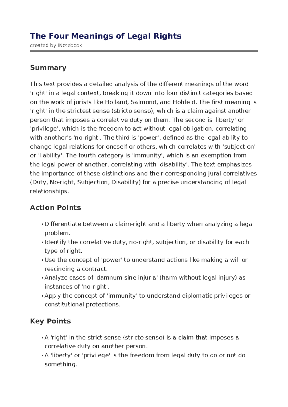 Four Meanings of Legal Rights: A Detailed Analysis - Studocu