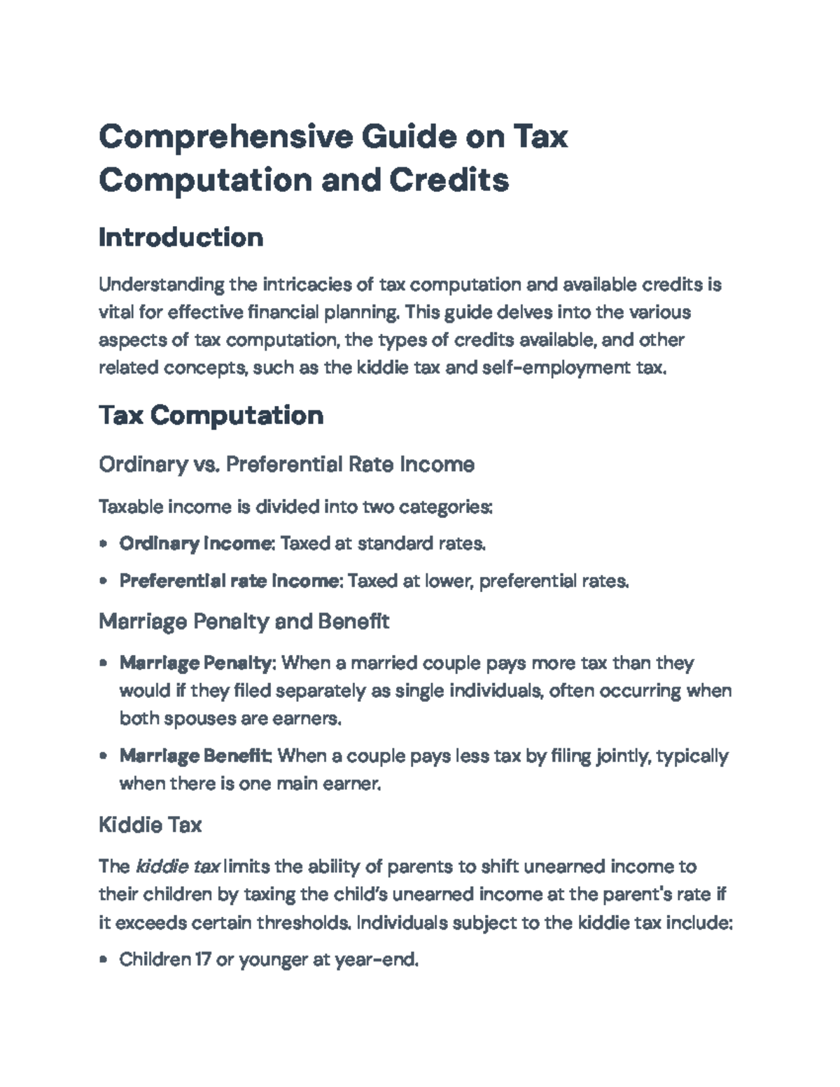 Comprehensive Tax Guide: Computation, Credits, and Strategies ...