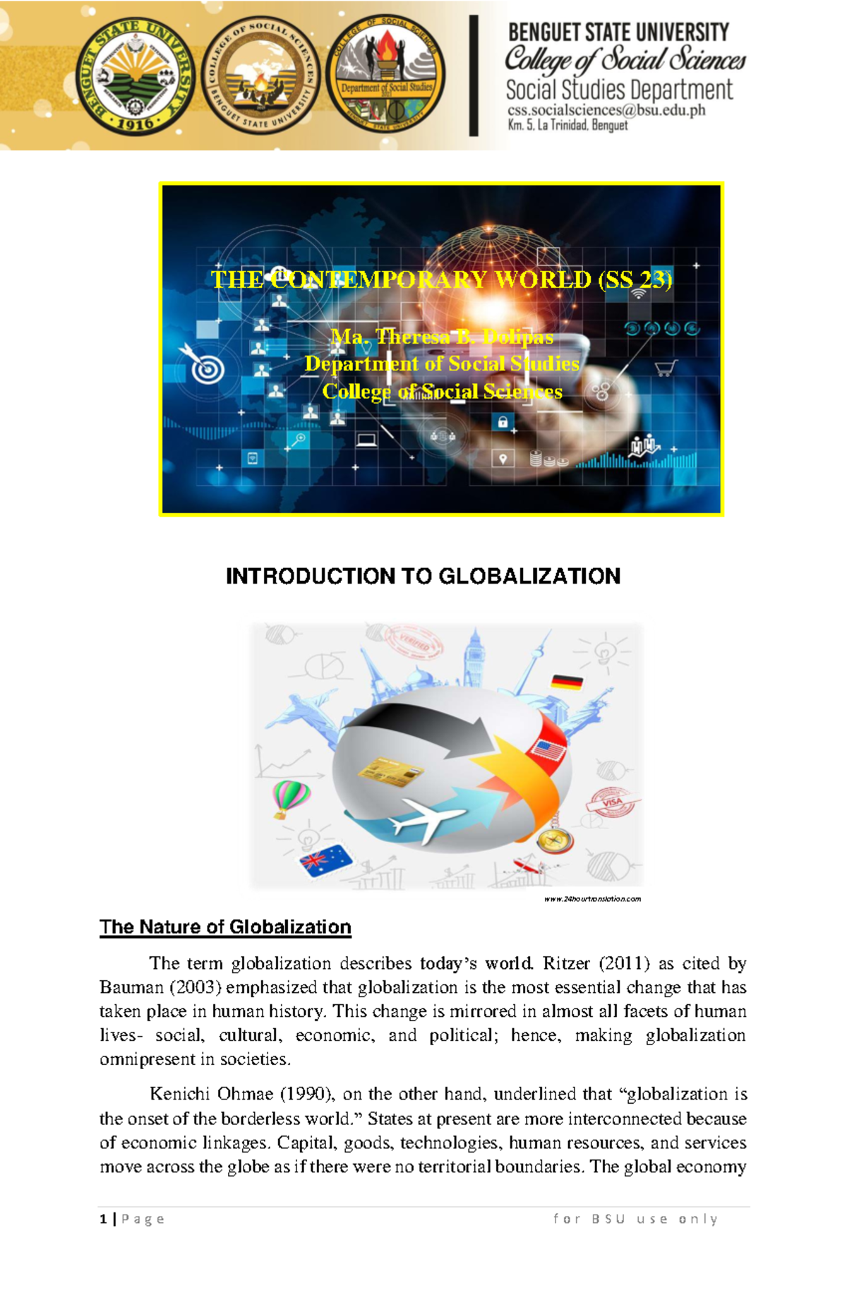 Introduction to Globalization (SS 23) - Key Concepts and Impacts - Studocu