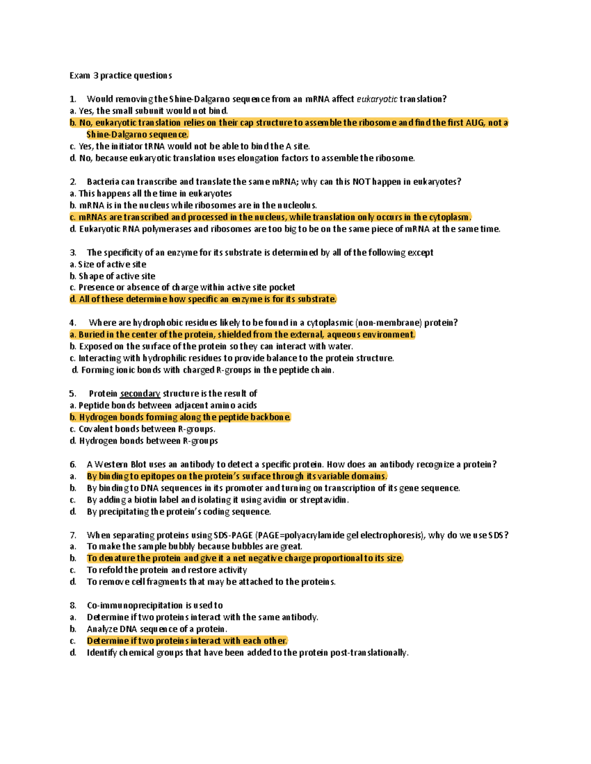 Biology 101 Exam 3 Practice Questions - Studocu