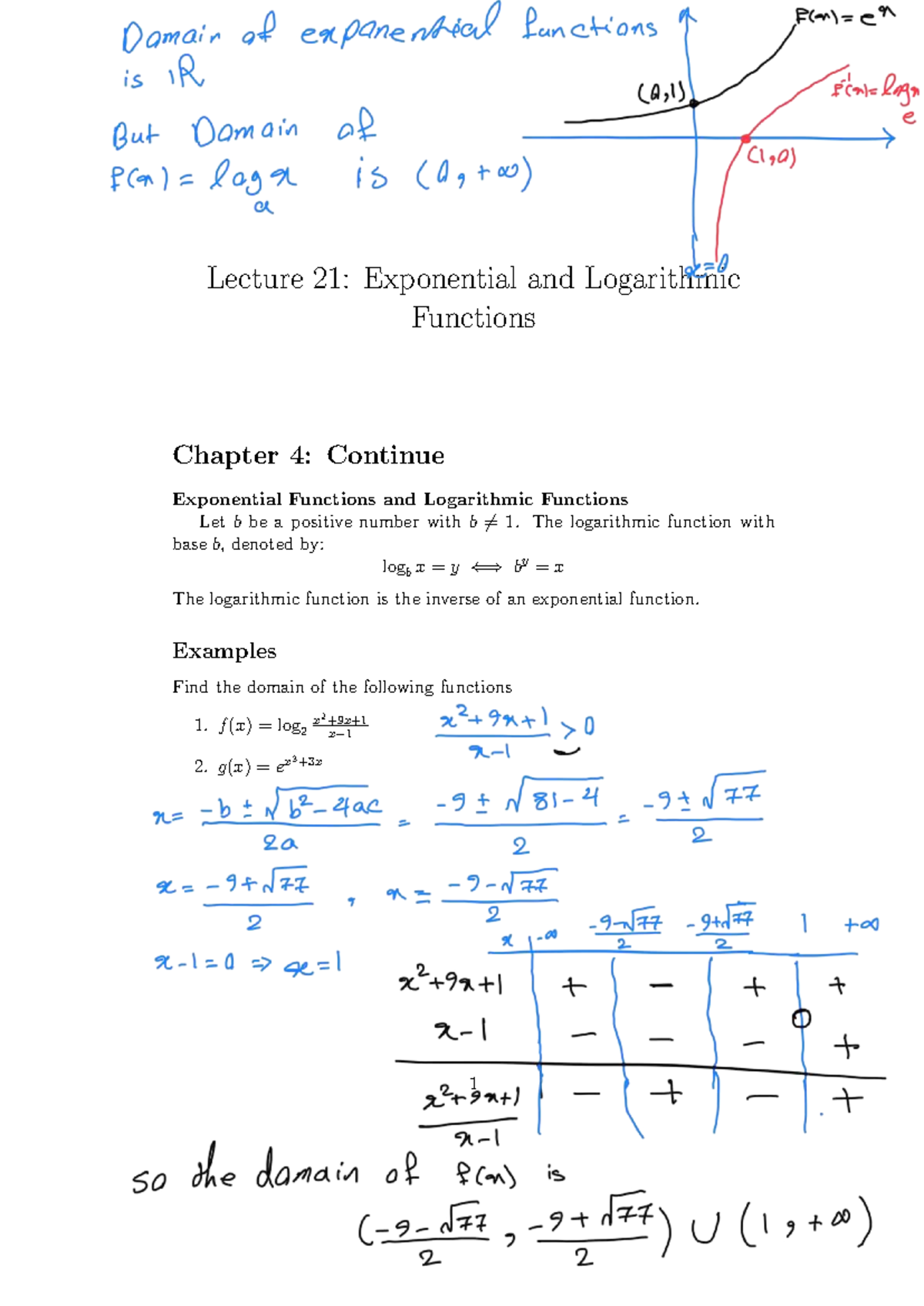 Lecture 21 - Exponential & Logarithmic Functions Notes - Studocu