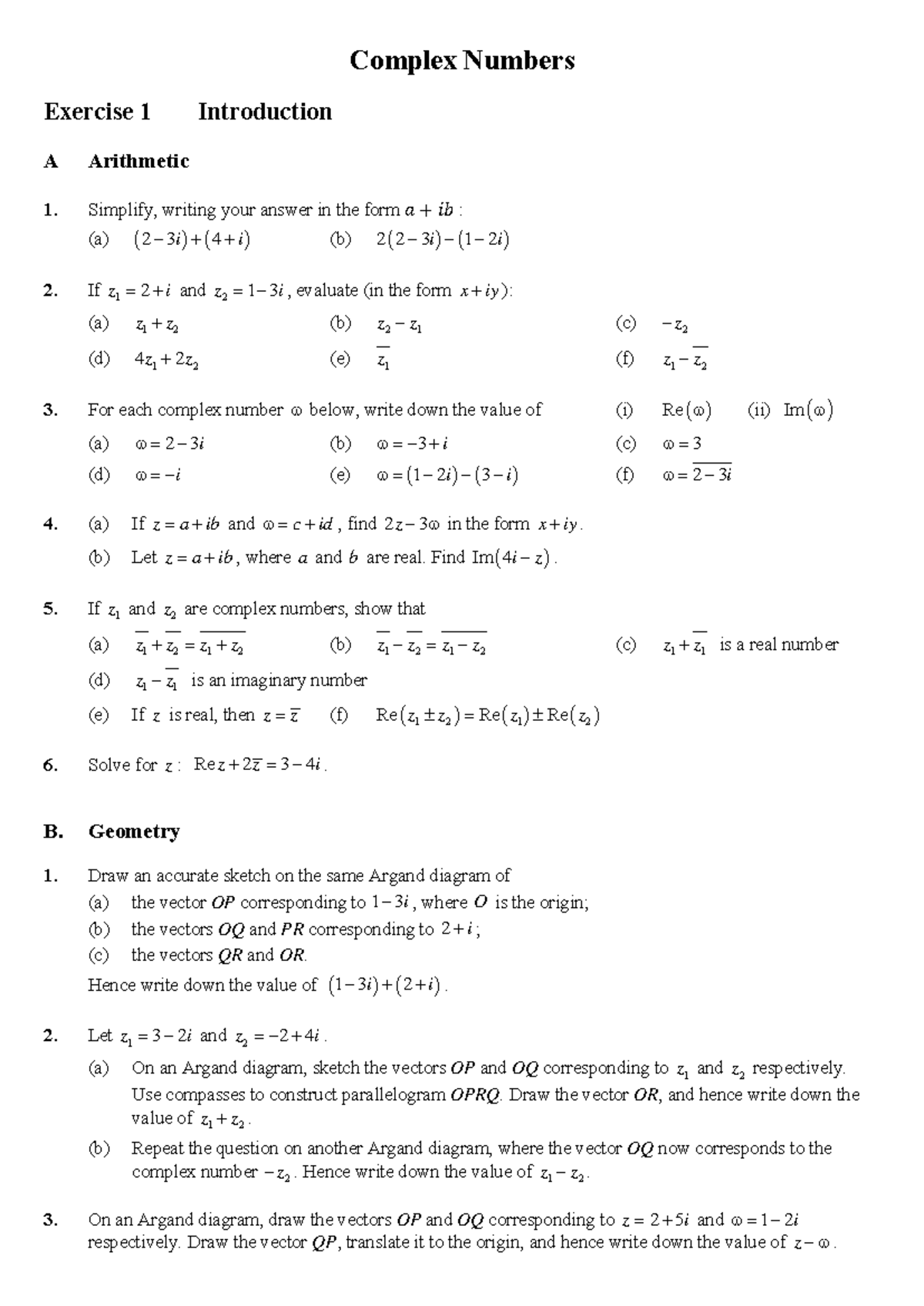 Complex Numbers Exercise 1: Simplification & Geometry Analysis - Studocu