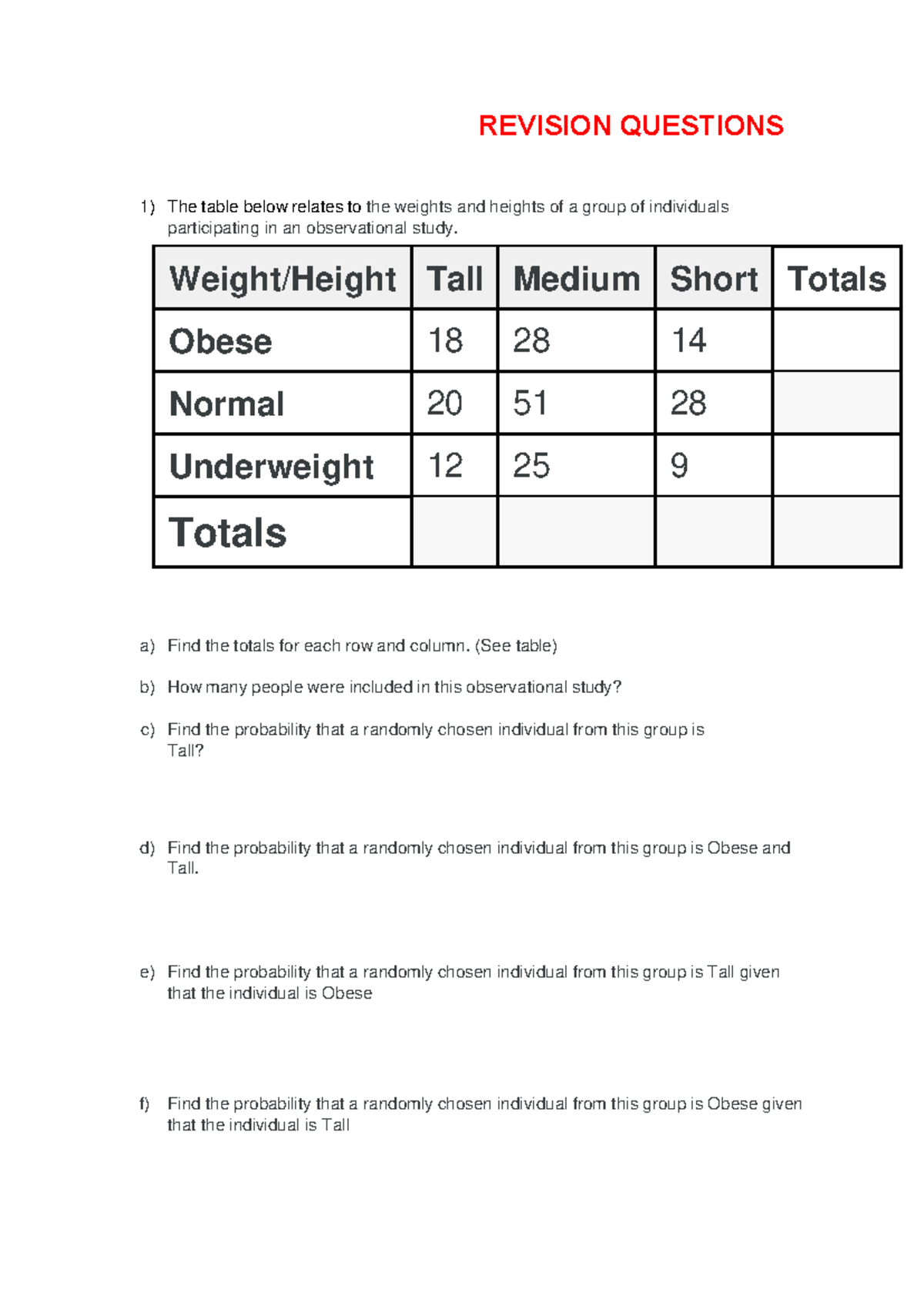 2024 Revision Questions: Observational Study & Probability Analysis ...