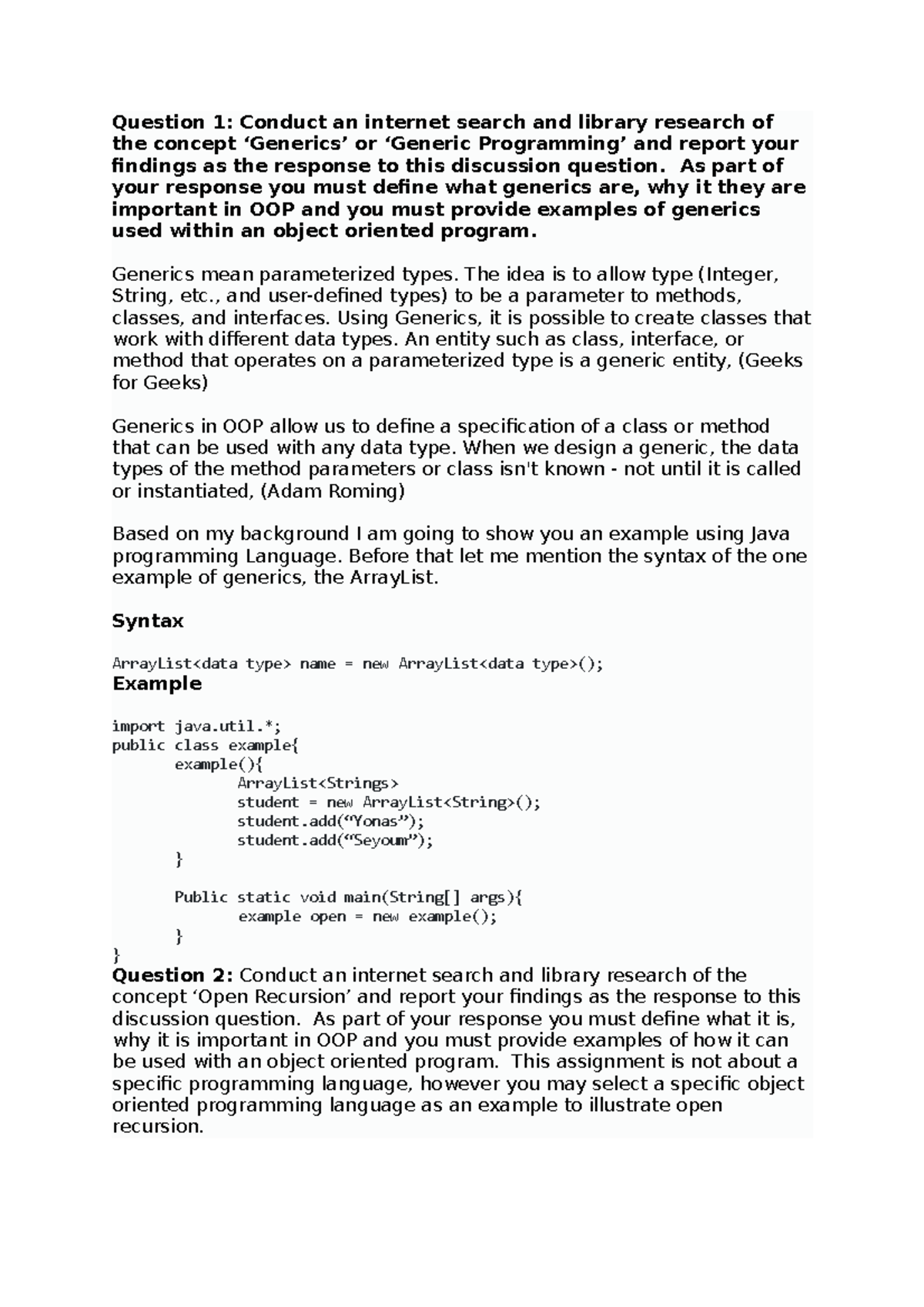 Discussion 6: Generics & Open Recursion in OOP Concepts - Studocu