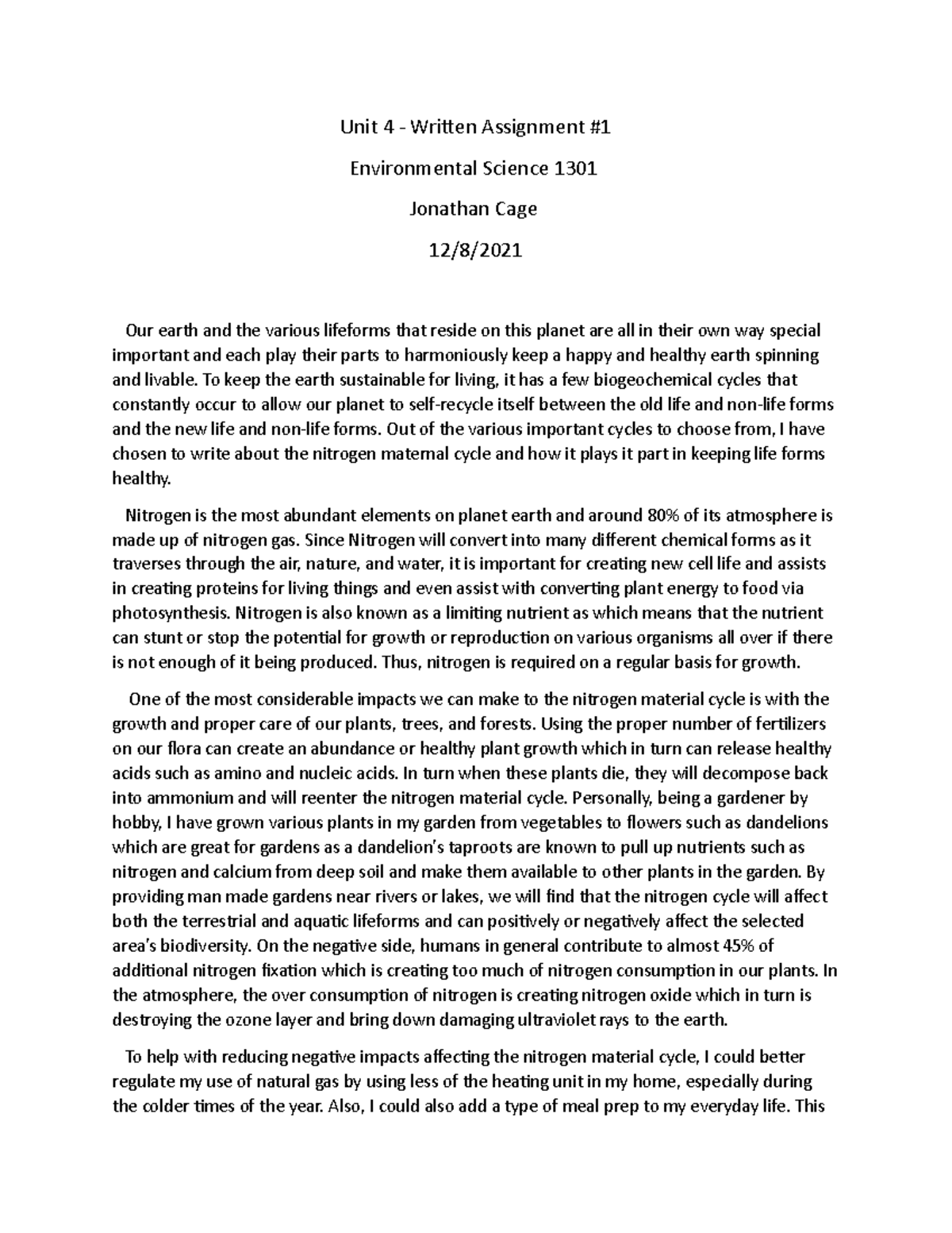 Week 4 - Written Assignment #1 - Unit 4 - Written Assignment ...