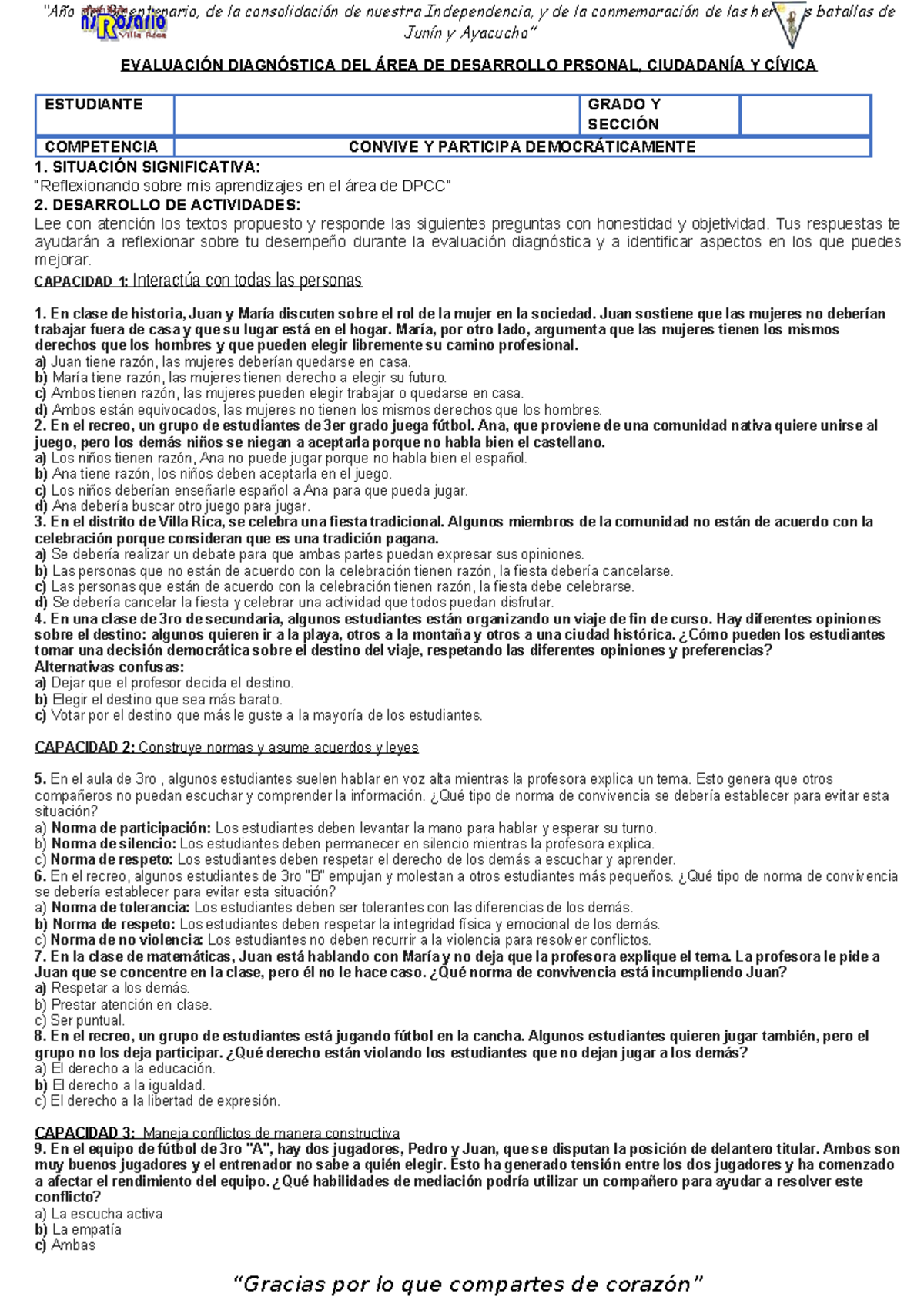 DPCC 3C Evaluación Diagnóstica: Competencias en Identidad y Ciudadanía ...