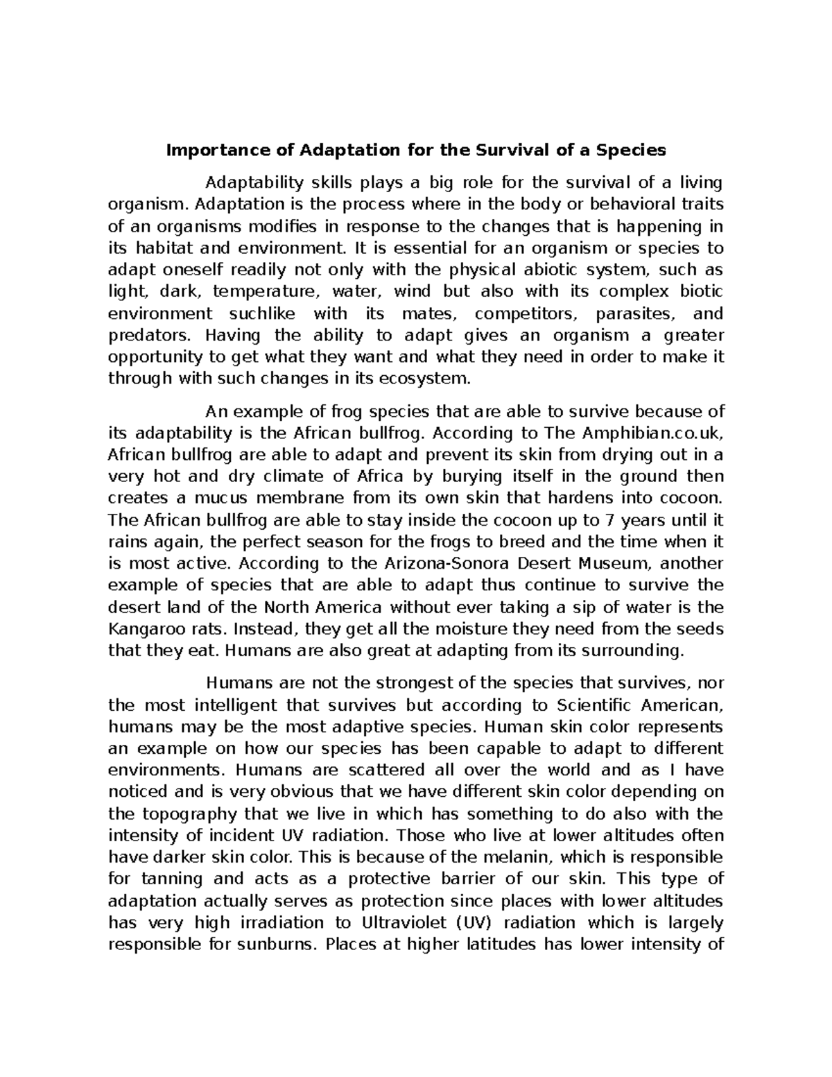 EVOLUTION: The Critical Role of Adaptation for Species Survival - Studocu