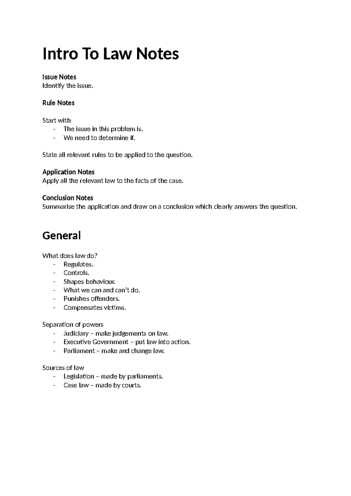 Intro to Law Notes: Key Concepts and Case Applications - Studocu