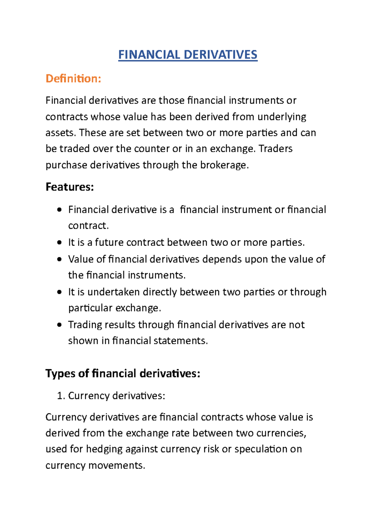 FIN 301: Comprehensive Overview of Financial Derivatives and Their ...