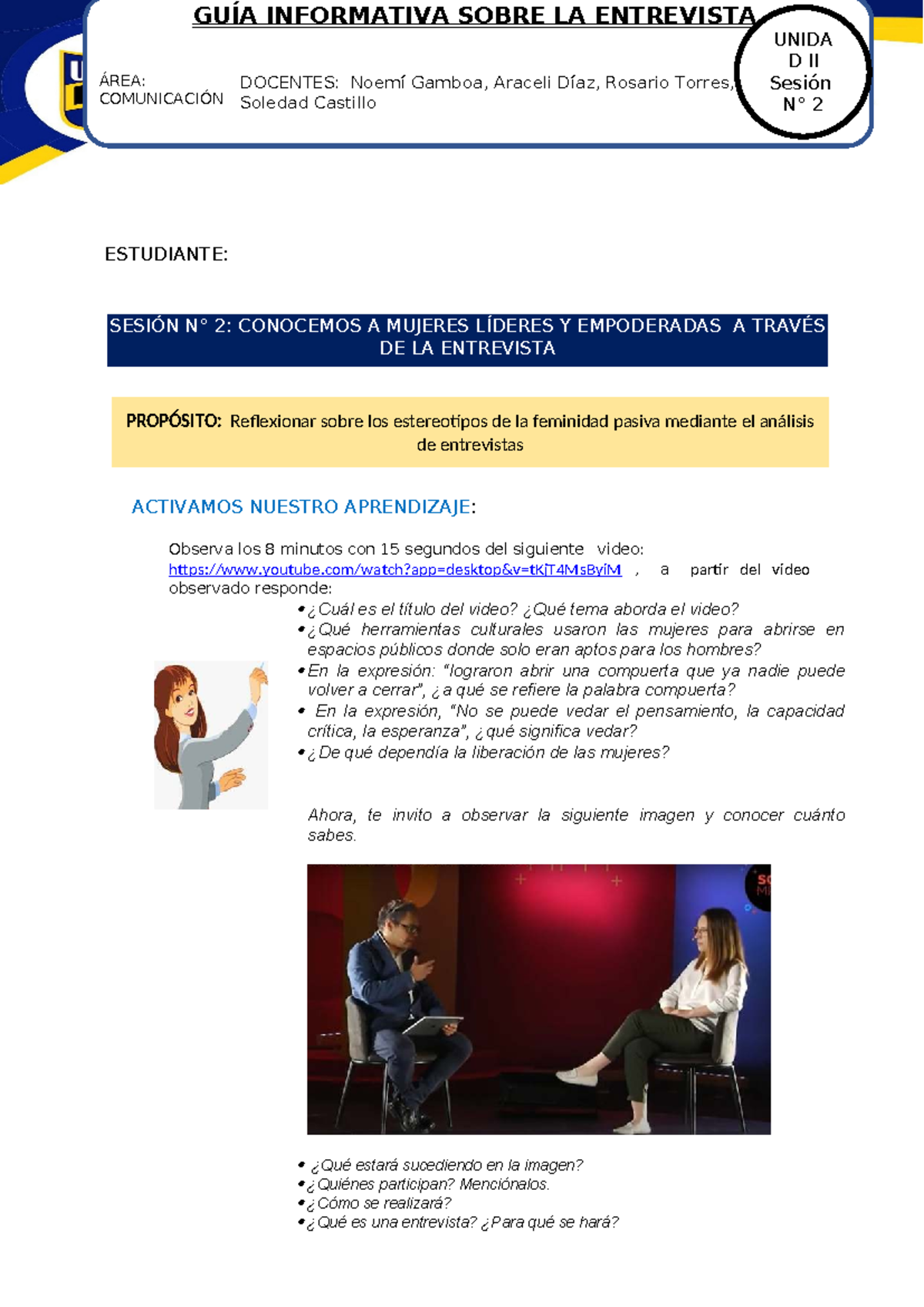 GUÍA INFORMATIVA SOBRE LA ENTREVISTA - UII D II Sesión 2 - Studocu